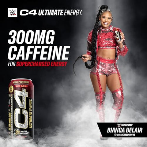 C4 Ultimate x WWE | Bebida Energética Pré-Treino Sem Açúcar | Experiência Tri-Stim com 300mg de Cafeína TeaCrine Dynamine | Berry Powerbomb | 16oz (Pacote com 12) - Cellucor