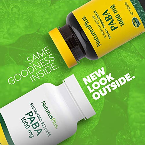 PABA 1000 mg – 60 Comprimidos Vegetarianos – Suporte à Saúde da Pele – Promove Produção de Energia – Livre de Glúten - Natures Plus