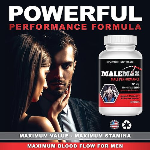 MaleMax - Pílulas de Aumento de Borda – Aumente até 3 Polegadas Rapidamente – Amplie o Tamanho Masculino – Alongue em Comprimento, Engrosse em Circunferência – Multiplicador de Resistência – 60 Comprimidos
