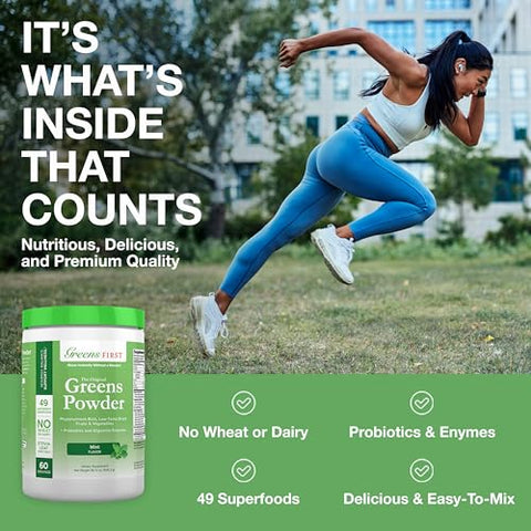 Hortelã – 60 Porções – Pó de Super Alimento de Vegetais, 49 Frutas Orgânicas - Greens First