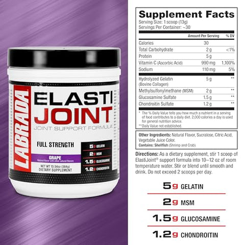 Nutrition Elastijoint, Uva – Suplemento em Pó para Suporte Articular com Glucosamina para Homens - Labrada