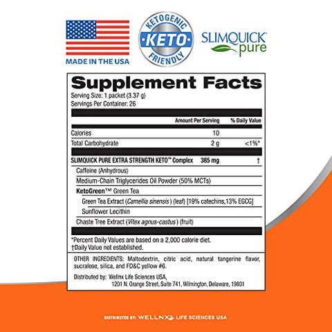 Pure Extra Strength Tangerine Drink Mix para Mulheres – Alcance suas Metas de Peso com Ajuda do Metabolismo, Fique Satisfeita por Mais Tempo com Pó de Óleo de TCM, Chá Verde, Cafeína - SlimQuick