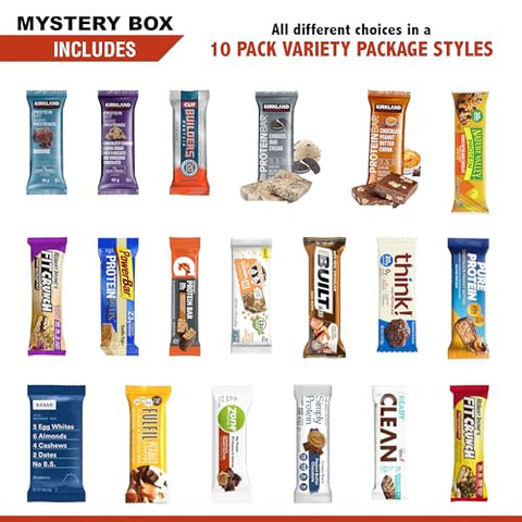 Generic Co - Pacote Mistério Ultimate de Barras de Proteína Variadas, Snacks de Alta Proteína, Substituto de Refeição, Barras de Proteína Whey, Snacks de Proteína Pura, Barras de Proteína Diet, Barras de Proteína Tamanho Grande (10 Unidades)
