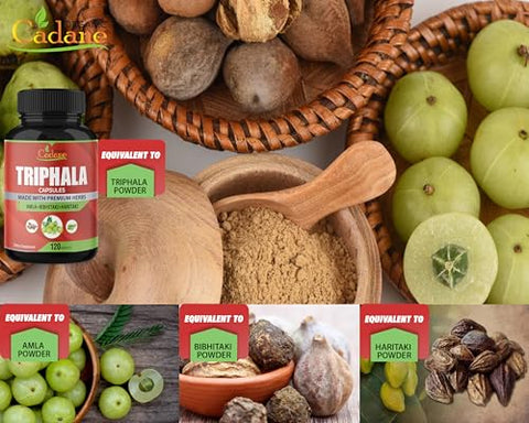 Organic Cadane - Suplemento Orgânico Cadane Triphala (Pó de 3 Frutas) 3000mg, 120 Cápsulas Vegetarianas | Melhora a Digestão, Fortalece o Sistema Imunológico
