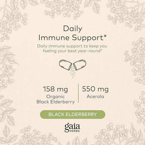 Black Elderberry – Suporte Diário ao Sistema Imunológico com Frutas de Sabugueiro Negro e Acerola para Suporte Antioxidante – 120 Cápsulas Veganas - Gaia Herbs