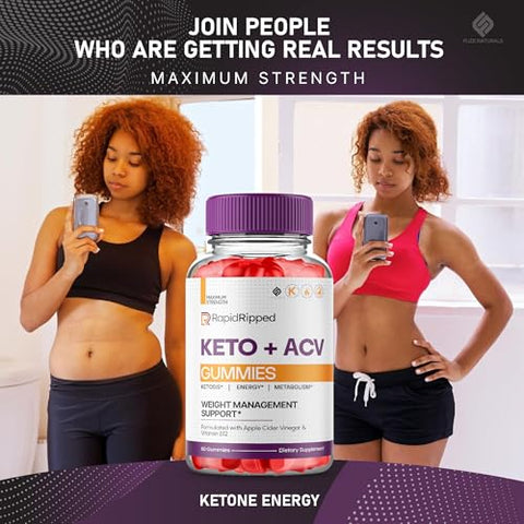 Fuze Naturals - (2 Pacotes) Gomas Rapid Ripped Keto ACV – Suplemento de Vinagre de Maçã 1000mg para Mulheres e Homens, Veganas e Rápidas – RapidRipped Keto