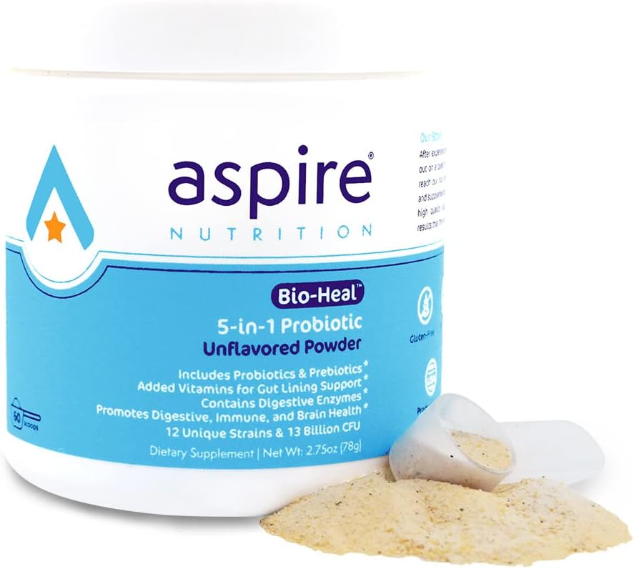 Aspire Nutrition - Bio-Heal® Probiótico 5 em 1 para Crianças e Homens – 30g
