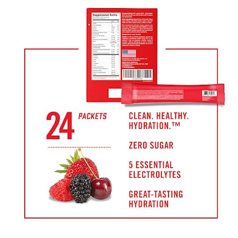 BIOSTEEL - BioSteel Hydration Mix, Sem Açúcar com Eletrólitos Essenciais, Sabor Frutas Vermelhas, 24 Pacotes Individuais