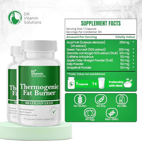 DR VITAMIN SOLUTIONS - Queimador de Gordura Termogênico, Limpeza de 15 Dias, Eliminação de Água, Perda de Peso para Mulheres – Marca do Produto