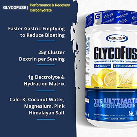 Glycofuse: Carboidrato de Desempenho e Recuperação, 25g Cluster Dextrin e 1g Matriz de Eletrólitos e Hidratação (30 Porções, Limão Gelado) - Gaspari Nutrition