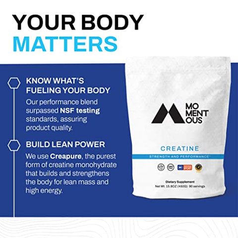 Creatine Monohydrate Powder – Performance Creapure – Suporte Muscular – Aumenta Energia – Para Mulheres – 100g - Momentous