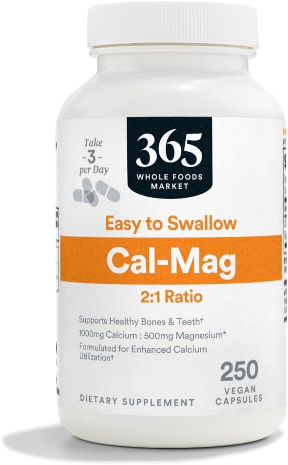 Cálcio 1000mg Magnésio 500mg Fácil de Engolir, 250 Cápsulas Vegetais - 365 by Whole Foods Market