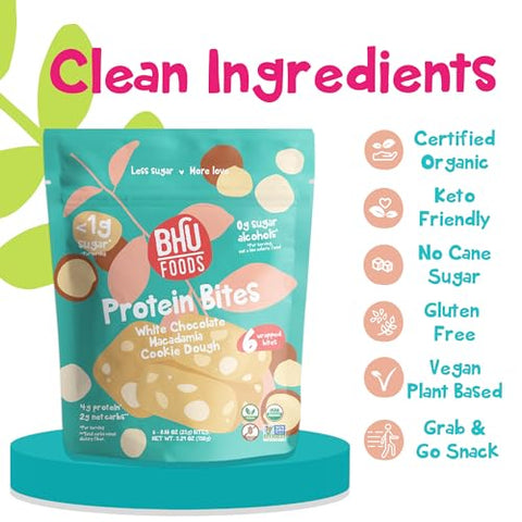Bhu Fit - Bhu Foods Keto Bites – Snacks Keto Orgânicos para Adultos | Cookie Dough de Macadâmia e Chocolate Branco | Marca Bhu Foods