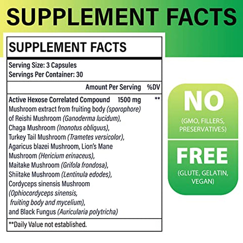 SZCZEKIN - Active Hexose Correlated Compound 1500 mg – Extrato Natural de 8 Cogumelos, Sistema Imunológico, Função Hepática, Atividade de Células Natural Killer e T, 540 Cápsulas Vegetais