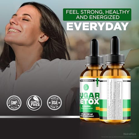 NutraRize - (3 Pacotes) Gotas Detox de Açúcar, Desafio Detox de Açúcar de 21 Dias, Limpeza Líquida Natural para Iniciantes, Fórmula Premium de Sangue Gotas Avaliações (90 Porções)