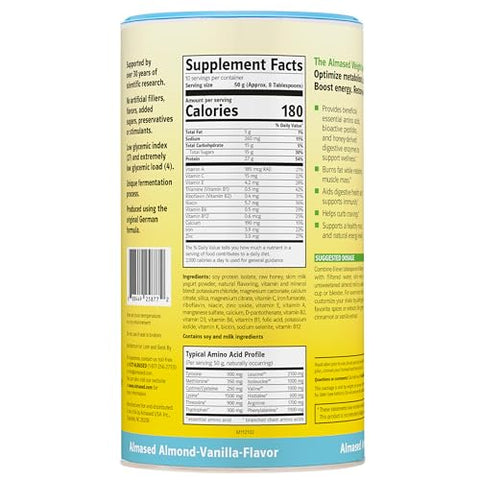 Shake Substituto de Refeição Baunilha – Pó de Proteína Vegetal de Alta Qualidade com Baixo Índice Glicêmico – Suporte Nutricional para Perda de Peso e Saúde – Sabor Baunilha – 500g (3 Pacotes) - Almased