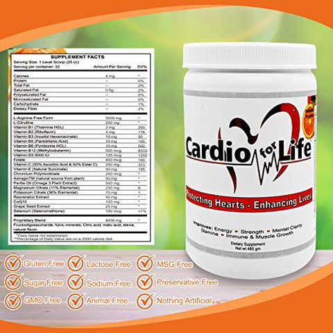 Health Guardian - Cardio for Life – Pó de L-Arginina 454g – Suplemento Natural de Óxido Nítrico para Aumentar a Energia Cardiovascular