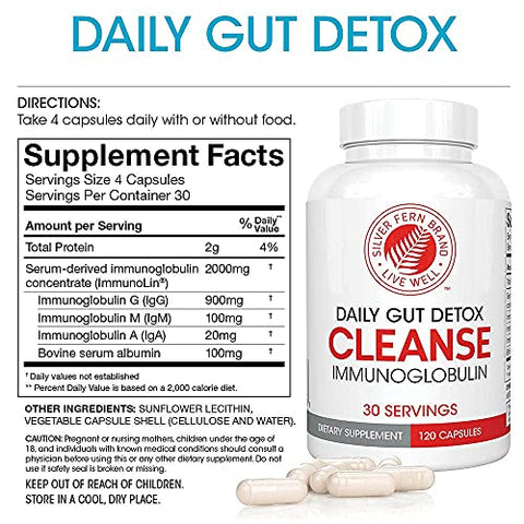 Cleanse – Desintoxicação Diária do Intestino – 1 Frasco – 120 Cápsulas – Fornecimento de 30 Dias – Imunoglobulina G, A - Silver Fern