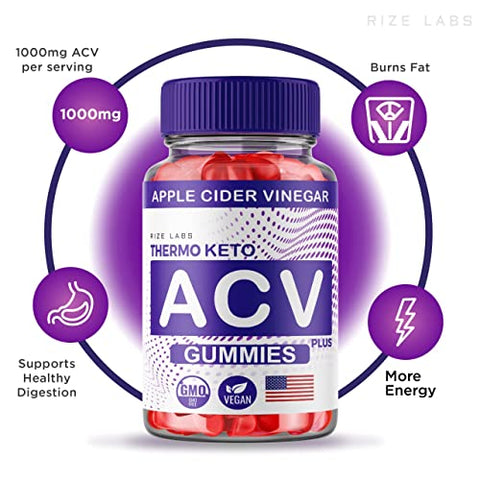 rize labs - Thermo Keto Gummies – Gomitas de Thermo ACV para Emagrecimento Avançado com Vinagre de Maçã – Queimador de Gordura da Barriga Extra Forte (60 Gummies)