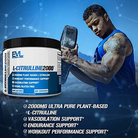 L-Citrulline2000: Pó Pré-Treino de Óxido Nítrico de Alta Potência para Força Muscular Aumentada e Bombas Intensas – Óxido Nítrico à Base de Plantas - Evlution