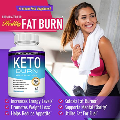 Toplux - Keto Burn Pills Ketosis – 1200 Mg Ultra Avançado Natural Cetogênico Usando Dieta de Cetona Suporte Energia Foco Homens Mulheres 60 Cápsulas