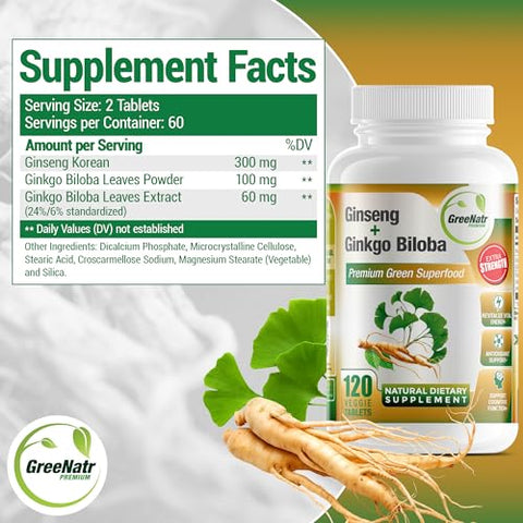 GreeNatr - Ginkgo Biloba: Melhore sua memória e concentração com o poderoso extrato de Ginkgo Biloba – 60 cápsulas de 500mg