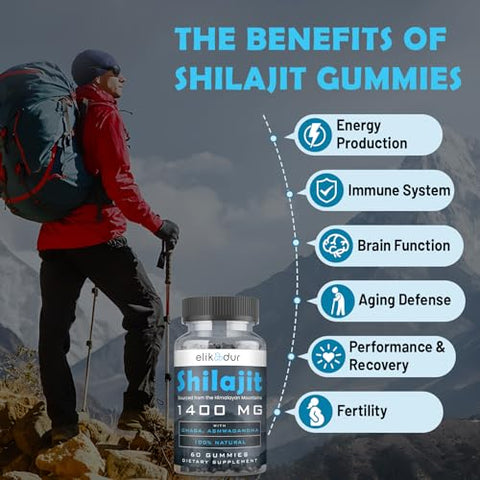 Elikadur - Shilajit Gummies Orgânicos 84.000 MG, com 85 Minerais Traços, Ácido Fúlvico, para Homens