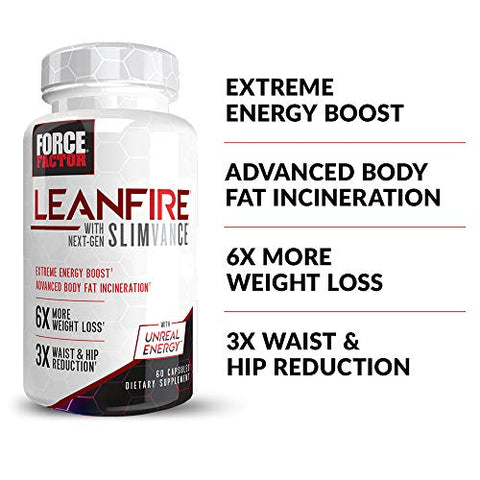 Force Factor - FORCE FACTOR LeanFire com SLIMVANCE Next-Gen Avançado Queimador de Gordura Termogênico para Perda de Peso com Vitaminas B e Capsimax para Acelerar o Metabolismo, Aumentar a Energia e Potencializar
