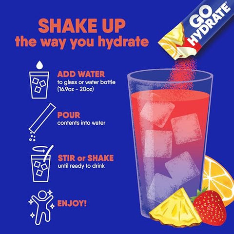 GoHydrate - Electrolyte Drink Mix – Pó Hidratante de Baixo Sódio, Sem Açúcar, Sabor Natural (Misturado, 30 Unidades)
