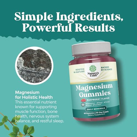 Natures Craft - Gomas de Magnésio Mastigáveis Veganas Sem Açúcar para Adultos – Gomas de Citrato de Magnésio com 180mg de Magnésio Elemental – Gomas Relaxantes de Magnésio Livres de OGM, Halal e Sem Glúten de Frutas Vermelhas – 180g