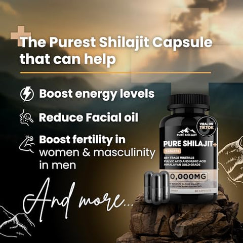 Pure Shilajit - Cápsulas Orgânicas de Máxima Potência com Minerais Traços para Energia – Marca: Maximum Potency