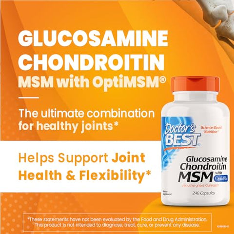 Doctor's BEST - Doctor’s Best Glucosamina Condroitina Msm com Cápsulas OptiMSM, Suporta Estrutura e Função Saudáveis das Articulações