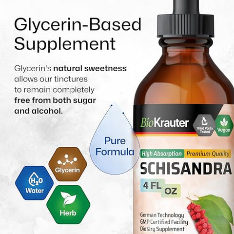 BIO KRAUTER - Schisandra Berry Drops – Extrato Natural de Schisandra para Suporte de Humor – Livre de Álcool – Extrato de Schisandra Chinensis Sem Açúcar – Tintura Vegana de Schisandra 118 ml
