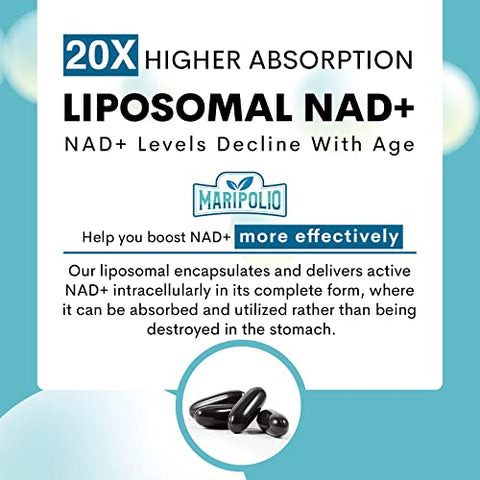 Maripolio - Liposomal NAD 1000 mg | Pontecy NAD Mais Alto | Máxima Absorção | Suplemento Puro de NAD | Energia e Reparo do DNA, Defesa contra o Envelhecimento, Função Cerebral | 240 Softgels