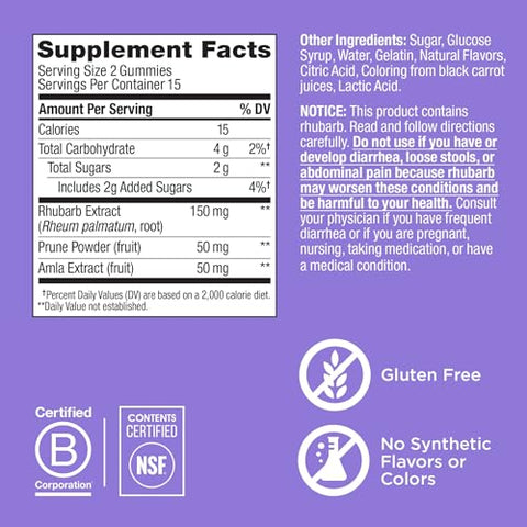 Alívio da Constipação Keep it Moving – Ruibarbo, Ameixas, Amla – Sabor de Ameixa e Frutas Vermelhas – 30ct - OLLY