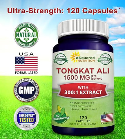 Tongkat Ali 1500mg – 120 Cápsulas – Extrato de Longjack (Eurycoma Longifolia) – Marca aSquared Nutrition - aSquared Nutrition