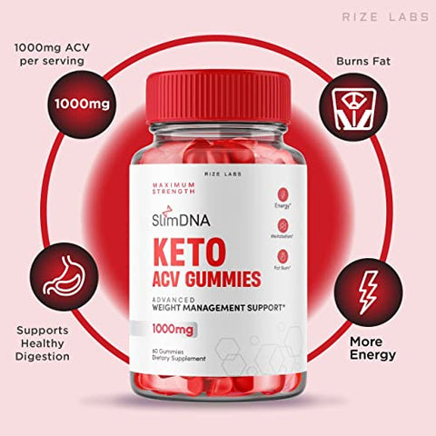 rize labs - (5 Pacotes) Gomas SlimDNA Keto – Gomas SlimDNA Keto ACV para Perda de Peso Avançada – Gomas SlimDNA Keto com Vinagre de Maçã – Suplemento para Queima de Gordura Abdominal – Extra Forte – Gomitas (300g)
