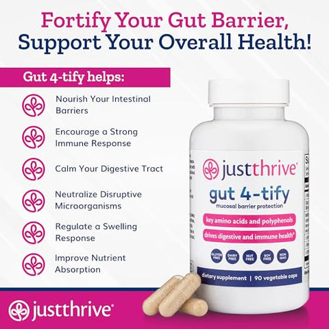 Gut 4-tify – Suplemento para Saúde Intestinal para Mulheres e Homens – Anti Inchaço, 90 Cápsulas Vegetais - Just Thrive