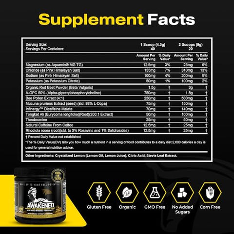 The Stampede Network - Awakened Natural Pre Workout Powder 12-in-1 | Energizador Consciente | Estimulante de Óxido Nítrico com Pólen de Abelha | Mucuna Pruriens, Tongkat Ali, Rhodiola, Alpha GPC | 100g