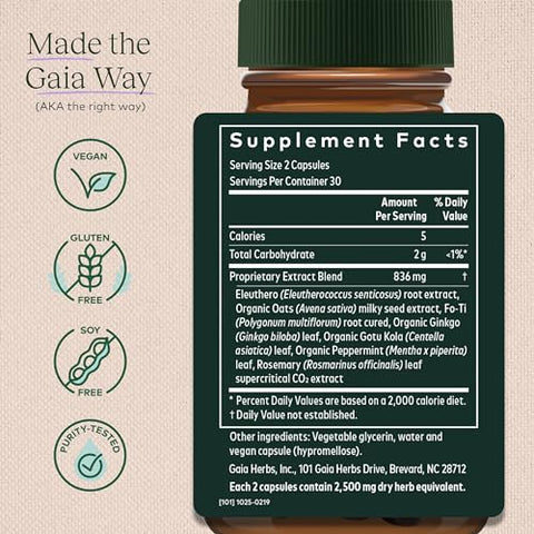 Mental Alertness – Suplemento de Suporte Cerebral para Manter o Foco – 60 cápsulas - Gaia Herbs