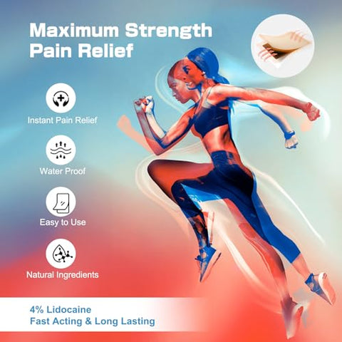 Teemofe - Pain Relief Patch Lidocaína 20 Unidades | Patches de Alívio Máximo para Dores Musculares no Pescoço, Joelho, Costas e Ombros | Alívio Duradouro de 12 Horas – Marca Pains-00232