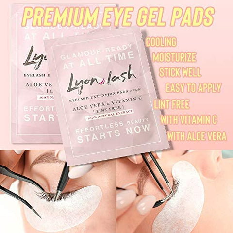 Lyon lash - 100 Pares de Almofadas de Gel para Extensão de Cílios na Região Inferior dos Olhos por Lyon Lash – Livre de Fiapos com Patches de Hidrogel de Aloe Vera, Suprimentos Premium para Extensão de Cílios