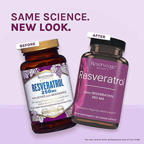 Reserveage Nutrition - Reserveage Beauty Resveratrol 250 mg – Melhor Trans-Resveratrol – Antioxidante Vegano para Células