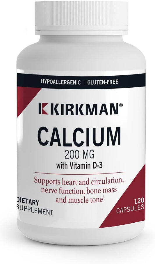Cálcio 200 mg – 120 Cápsulas – Suporta a Função Cardíaca – Ajuda a Manter Ossos Fortes – Hipoalergênico - Kirkman