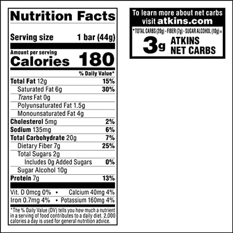 Barra de Lanche Caramel Chocolate Nut Roll, Snack Proteico, Rico em Fibras, 2g Açúcar, 16 Unidades - Atkins