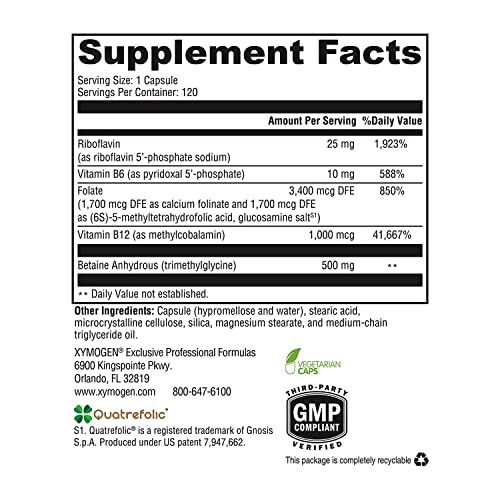 Methyl Protect – Fórmula de Metilação Ótima com Methyl Folate, Vitamina B12 (Methylcobalamin b12), Riboflavina B6 – Cognitivo, Saúde do Coração, Vitamina B12 em Português - XYMOGEN