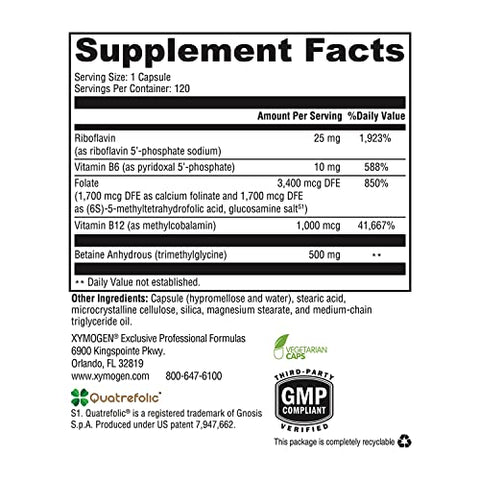 Methyl Protect – Fórmula de Metilação Ótima com Methyl Folate, Vitamina B12 (Methylcobalamin b12), Riboflavina B6 – Cognitivo, Saúde do Coração, Vitamina B12 em Português - XYMOGEN