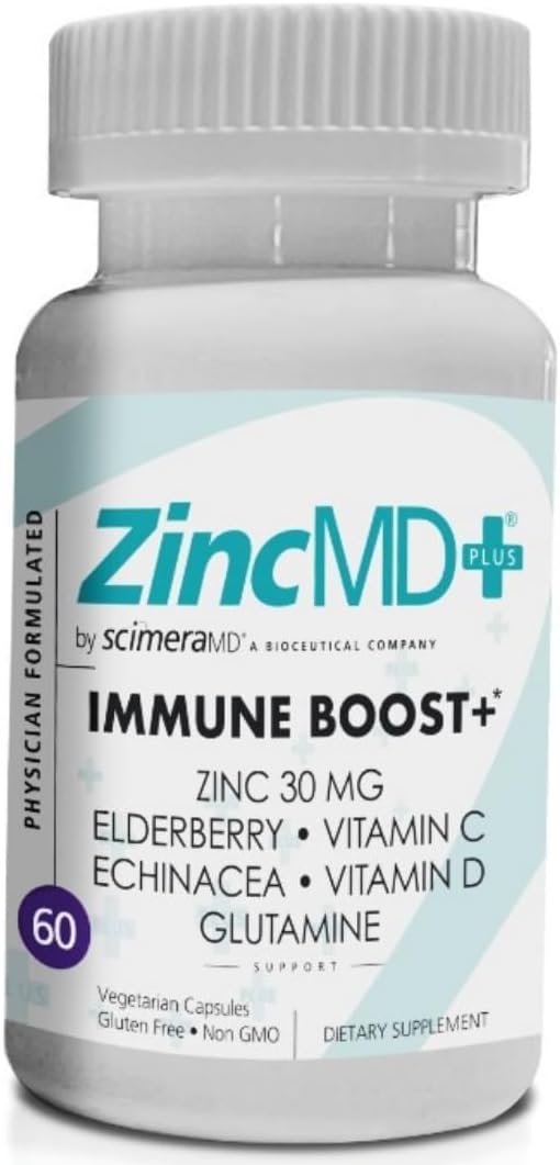 Scimera Bioscience - ScimeraMD® – Suplemento de Suporte Imunológico ZincMD com Zinco, Sabugueiro, Vitamina C, Vitamina D e Equinácea, 60 CT
