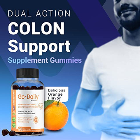 WELLNESSPATH RX & HEALTH SOLUTIONS - Go-Daily Gummies Avançado para Limpeza e Desintoxicação do Cólon, Probióticos para Saúde Intestinal Ótima, Laxantes para Alívio de Constipação e Inchaço, 60 Gummies – Wellnesspath Rx e Saúde