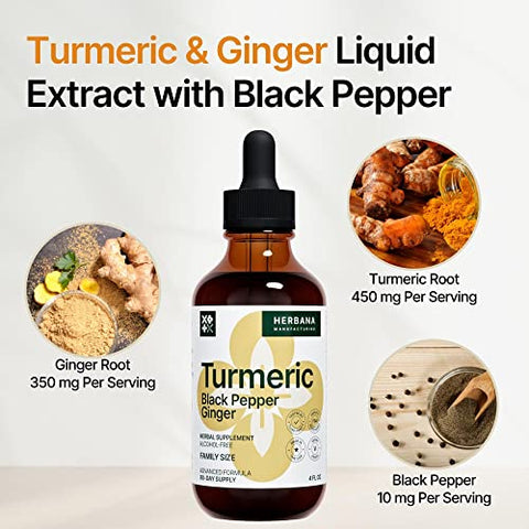 HERBANA MANUFACTURING - Extrato Líquido 3 em 1 de Cúrcuma – Curcumina 30ml (g) | Marca: Turmeric